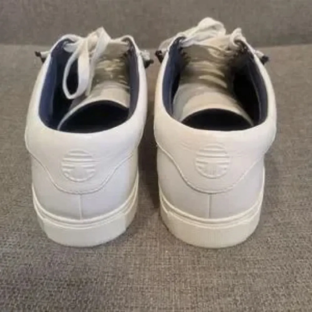 Tory Sport White Leather Sneakers with Navy Scallop Trim